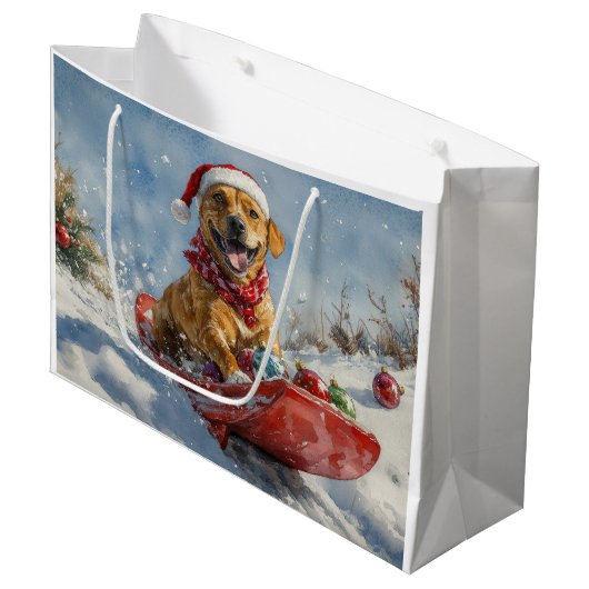 Rhodesian Ridgeback Dog in Sledge Weihnachten Große Geschenktüte (Vorderseite Schrägansicht)