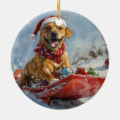 Rhodesian Ridgeback Dog in Sledge Weihnachten Keramik Ornament (Hinten)