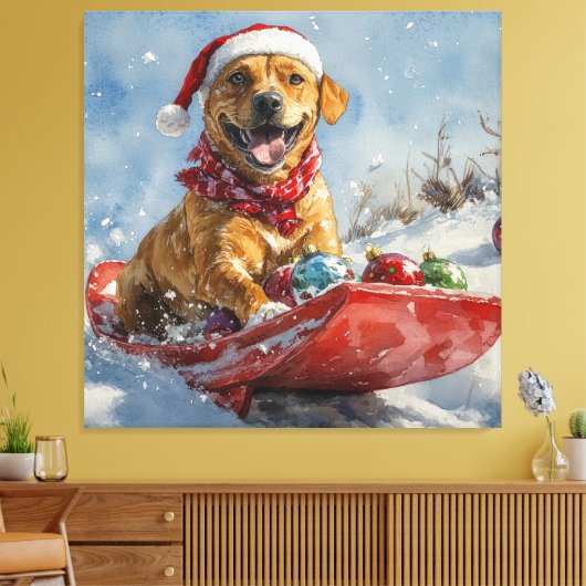 Rhodesian Ridgeback Dog in Sledge Weihnachten Leinwanddruck (Insitu (Wohnzimmer))
