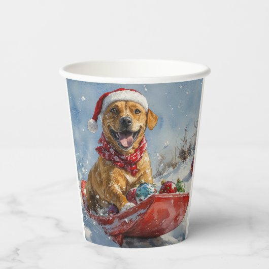 Rhodesian Ridgeback Dog in Sledge Weihnachten Pappbecher (Rückseite)