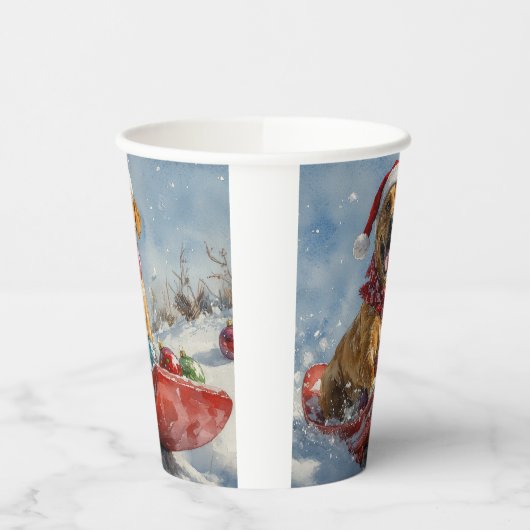 Rhodesian Ridgeback Dog in Sledge Weihnachten Pappbecher (Links)