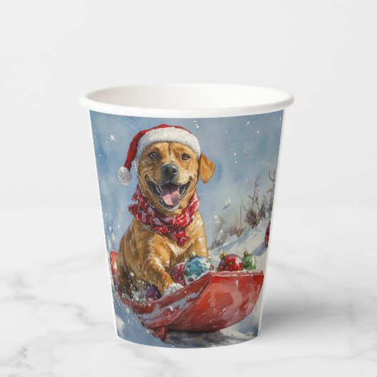 Rhodesian Ridgeback Dog in Sledge Weihnachten Pappbecher (Vorderseite)