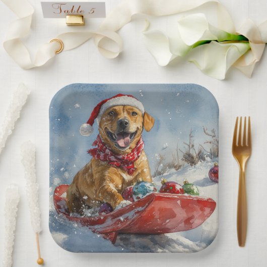 Rhodesian Ridgeback Dog in Sledge Weihnachten Pappteller (Hochzeit)