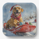 Rhodesian Ridgeback Dog in Sledge Weihnachten Pappteller (Vorderseite)