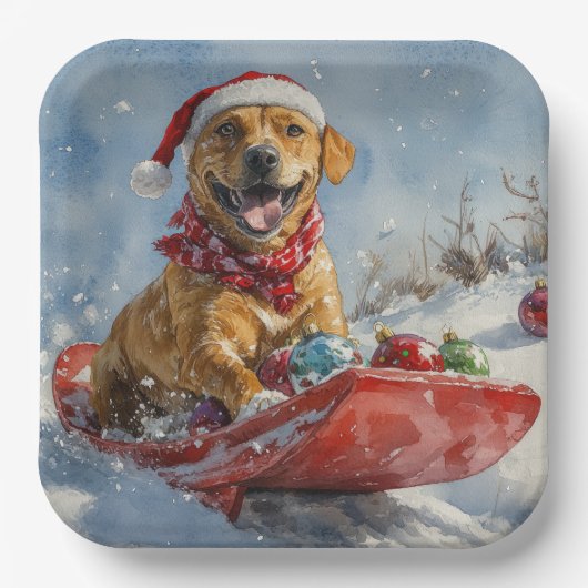 Rhodesian Ridgeback Dog in Sledge Weihnachten Pappteller (Vorderseite)