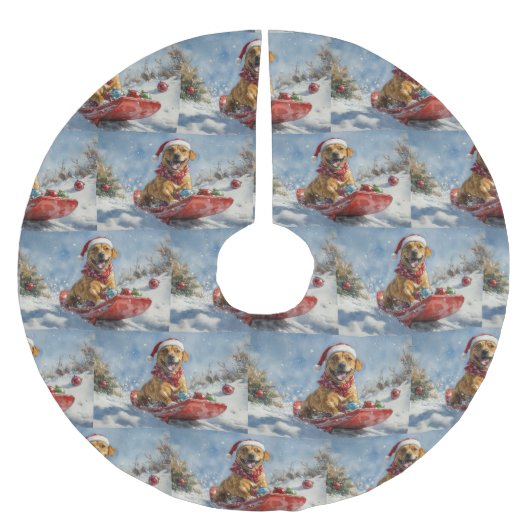 Rhodesian Ridgeback Dog in Sledge Weihnachten Polyester Weihnachtsbaumdecke (Vorderseite)
