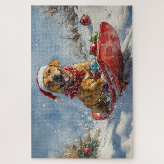 Rhodesian Ridgeback Dog in Sledge Weihnachten Puzzle (Vertikal)