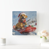 Rhodesian Ridgeback Dog in Sledge Weihnachten Quadratische Wanduhr (Zuhause)