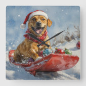 Rhodesian Ridgeback Dog in Sledge Weihnachten Quadratische Wanduhr (Vorderseite)