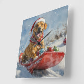 Rhodesian Ridgeback Dog in Sledge Weihnachten Quadratische Wanduhr (Winkel)