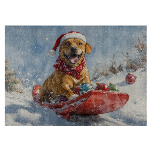 Rhodesian Ridgeback Dog in Sledge Weihnachten Schneidebrett (Vorderseite)