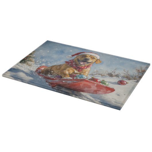 Rhodesian Ridgeback Dog in Sledge Weihnachten Schneidebrett (Ecke)