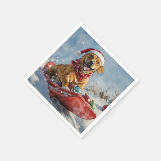 Rhodesian Ridgeback Dog in Sledge Weihnachten Serviette (Ecke)