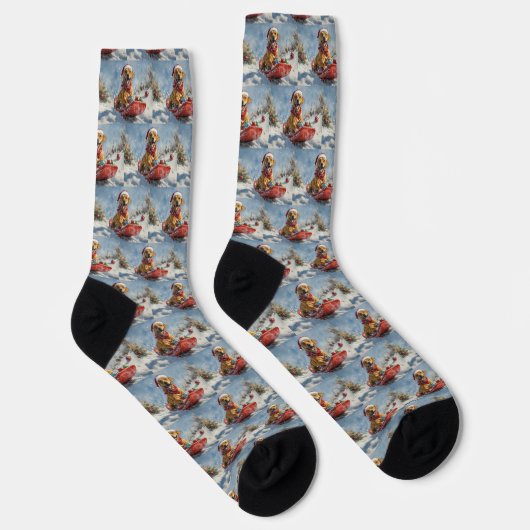 Rhodesian Ridgeback Dog in Sledge Weihnachten Socken (Rechts)