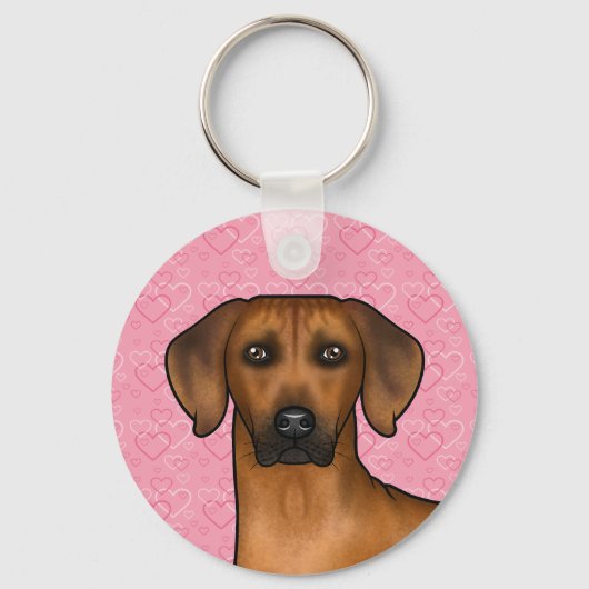Rhodesian Ridgeback Dog Kopf auf rosa Liebe Herz Schlüsselanhänger (Vorderseite)
