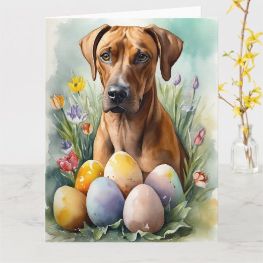 Rhodesian Ridgeback Dog mit Ostereier Holiday Karte (Gelbe Blume)