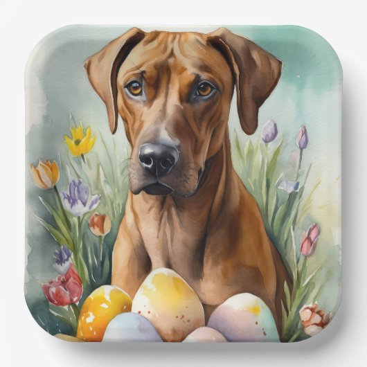 Rhodesian Ridgeback Dog mit Ostereier Holiday Pappteller (Vorderseite)