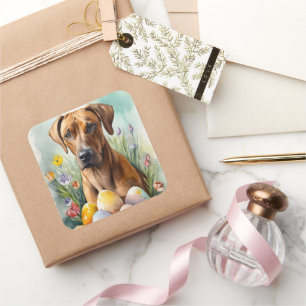 Rhodesian Ridgeback Dog mit Ostereier Holiday Quadratischer Aufkleber