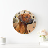 Rhodesian Ridgeback Dog Paw Print Time Große Wanduhr (Zuhause)