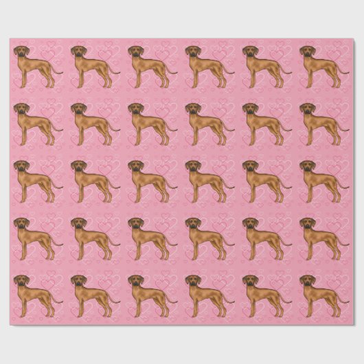 Rhodesian Ridgeback Dog Pink Liebe Herzmuster Geschenkpapier (Flach)