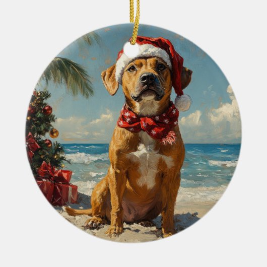 Rhodesian Ridgeback Dog Vintager Strand Keramik Ornament (Vorne)