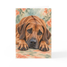 Rhodesian Ridgeback Dog Watercolor Floral Card
