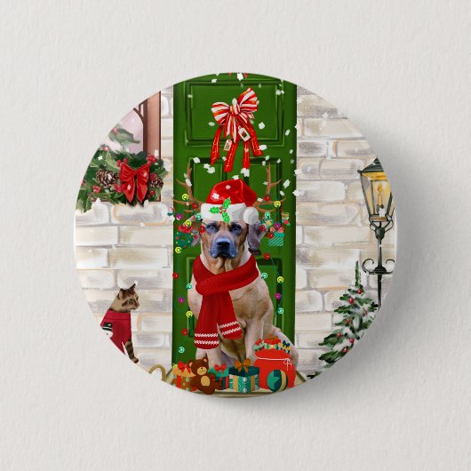 Rhodesian Ridgeback Dog Weihnachten Button (Vorderseite)