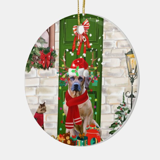 Rhodesian Ridgeback Dog Weihnachten Keramik Ornament (Links)