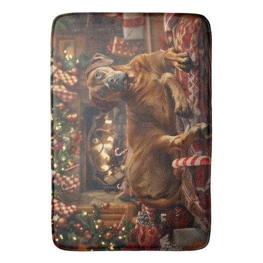 Rhodesian Ridgeback Dog Weihnachtsfest Badematte (Vorderseite Vertikal)