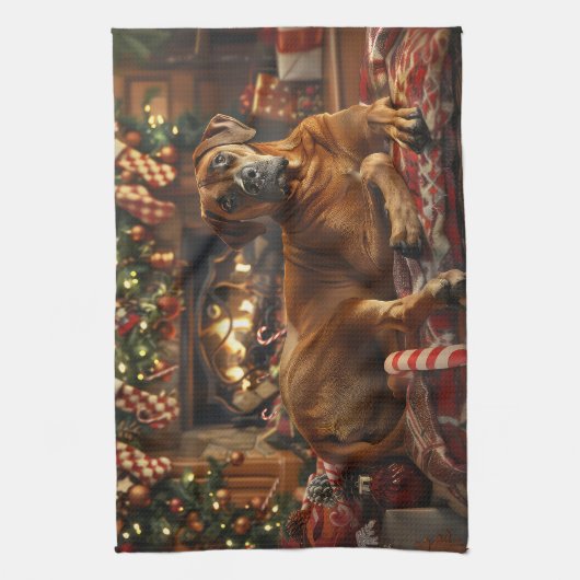 Rhodesian Ridgeback Dog Weihnachtsfest Geschirrtuch (Vertikal)