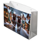 Rhodesian Ridgeback Dogs Christmas Snow Holiday Große Geschenktüte (Rückseite Schrägansicht)