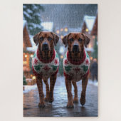 Rhodesian Ridgeback Dogs Christmas Snow Holiday Puzzle (Vertikal)