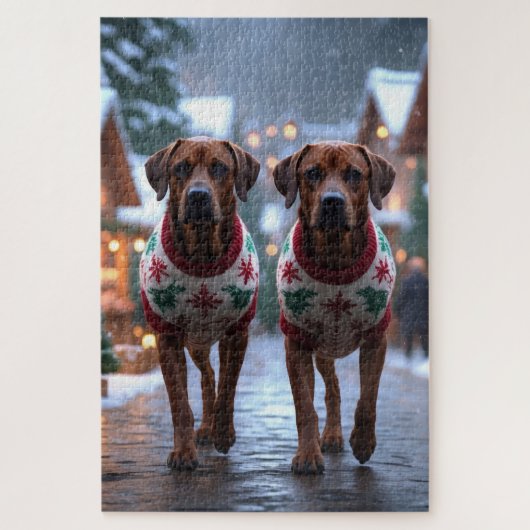 Rhodesian Ridgeback Dogs Christmas Snow Holiday Puzzle (Vertikal)