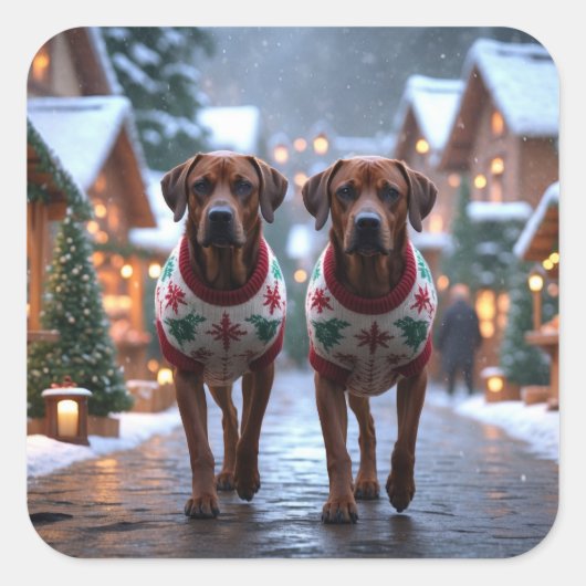 Rhodesian Ridgeback Dogs Christmas Snow Holiday Quadratischer Aufkleber (Vorderseite)