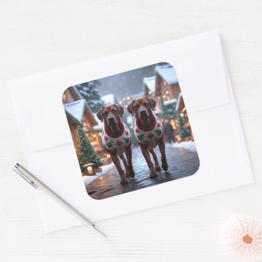 Rhodesian Ridgeback Dogs Christmas Snow Holiday Quadratischer Aufkleber (Umschlag)