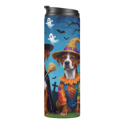 Rhodesian Ridgeback Dogs Pumpkin Halloween Funny Thermosbecher (Nach rechts gedreht)