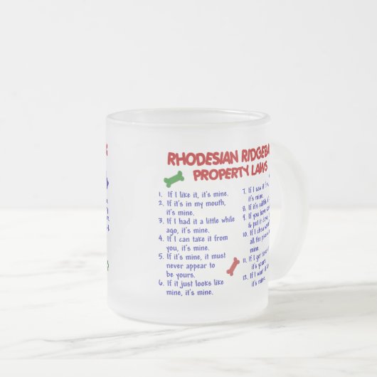 RHODESIAN RIDGEBACK Eigentums-Gesetze 2 Mattglastasse (VorderseiteRechts)