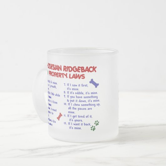 RHODESIAN RIDGEBACK Eigentums-Gesetze 2 Mattglastasse (Vorderseite Links)