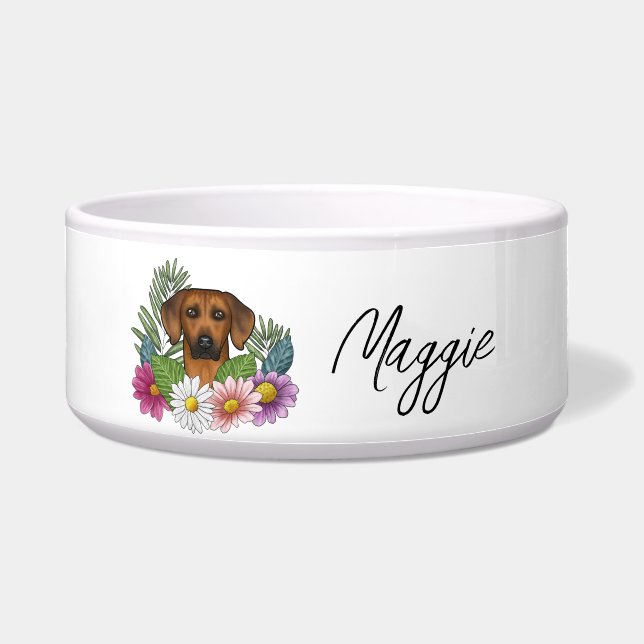 Rhodesian Ridgeback farbenfrohe Wildblumen und Nam Napf (Vorderseite)