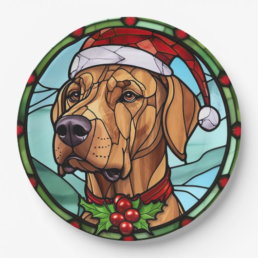 Rhodesian Ridgeback Festgeback Glas Weihnachten Pappteller (Vorderseite)