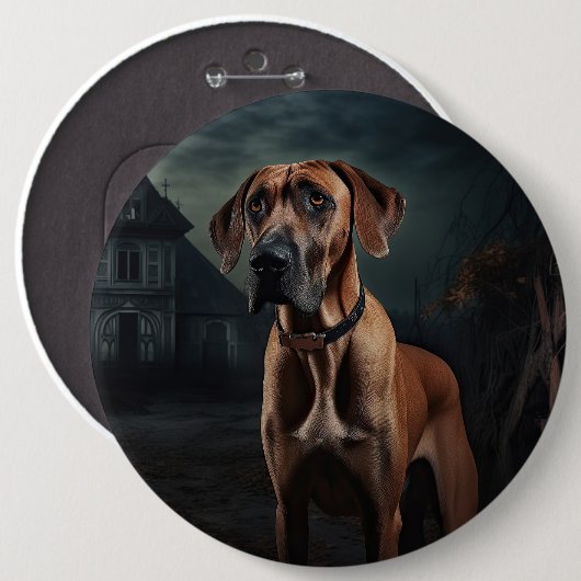 Rhodesian Ridgeback Halloween Beängstigend Button (Vorne & Hinten)