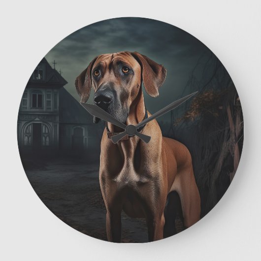 Rhodesian Ridgeback Halloween Beängstigend Große Wanduhr (Vorderseite)