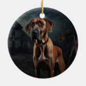 Rhodesian Ridgeback Halloween Beängstigend Keramik Ornament (Hinten)
