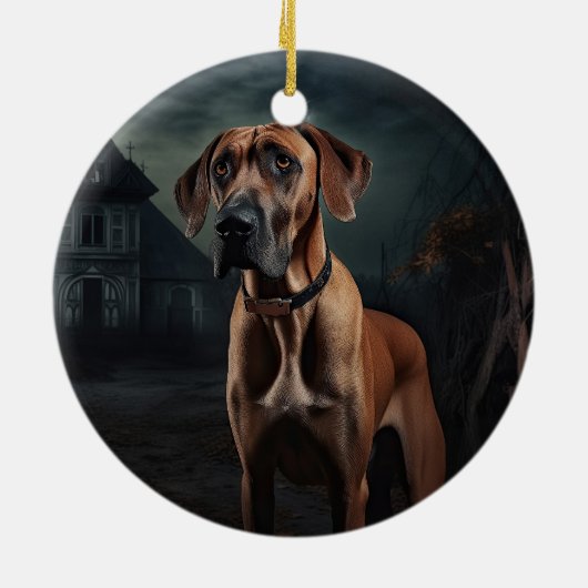 Rhodesian Ridgeback Halloween Beängstigend Keramik Ornament (Hinten)