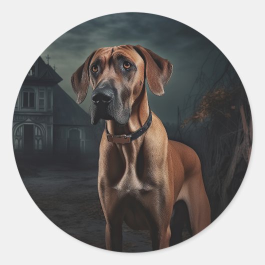 Rhodesian Ridgeback Halloween Beängstigend Runder Aufkleber (Vorderseite)