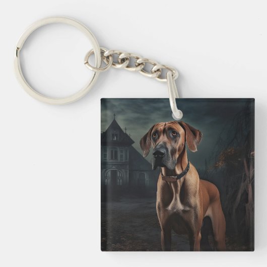 Rhodesian Ridgeback Halloween Beängstigend Schlüsselanhänger (Vorderseite)