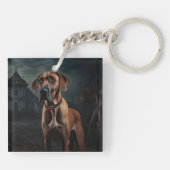 Rhodesian Ridgeback Halloween Beängstigend Schlüsselanhänger (Rückseite)