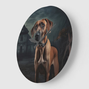 Rhodesian Ridgeback Halloween Gruselig Große Wanduhr