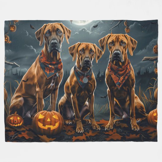 Rhodesian Ridgeback Halloween Spooky Fleecedecke (Vorderseite (Horizontal))