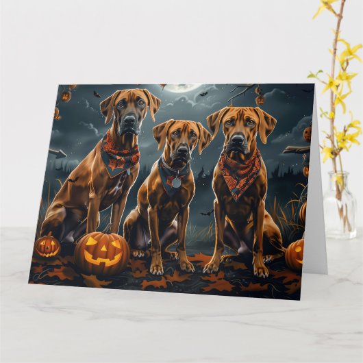 Rhodesian Ridgeback Halloween Spooky Karte (Gelbe Blume)